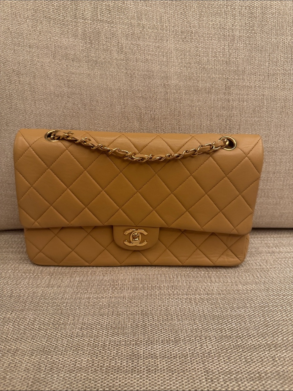Classic Quilted Leather Shoulder Bag in Camel